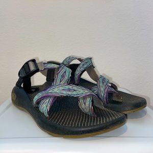 Women’s Size 7 Multi-Colored Chaco Sandals with Toe Strap